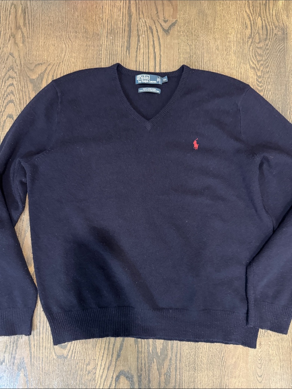 Polo by Ralph Lauren Navy V-Neck Sweater with Red Pony Logo